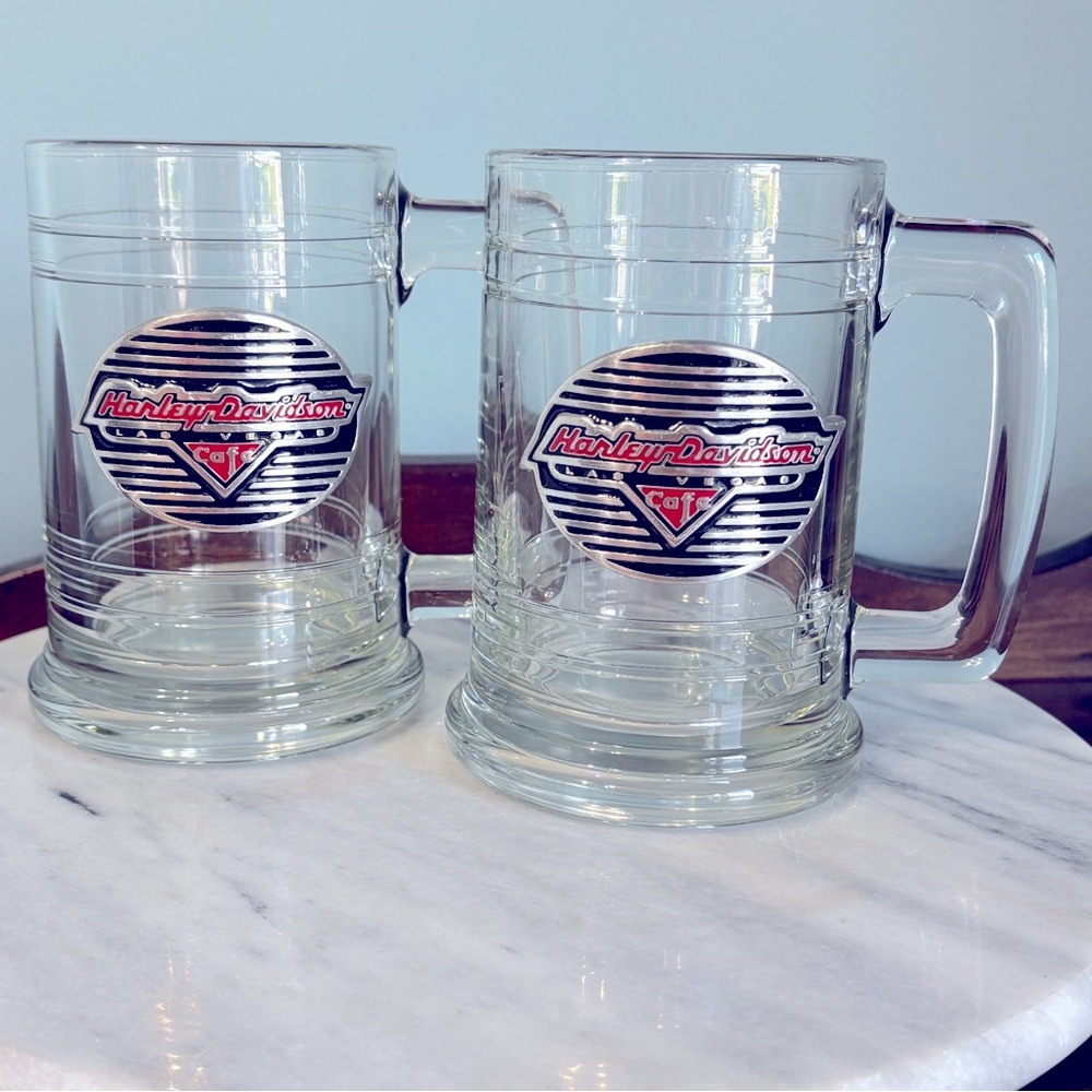 Harley-Davidson Beer Glass Mug Stein Pewter Las Vegas Cafe Limited Edition Pair